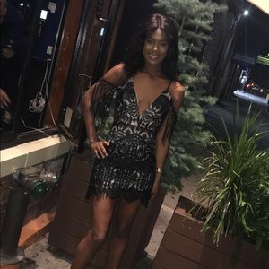 Tassel and Lace Cold Shoulder Dress